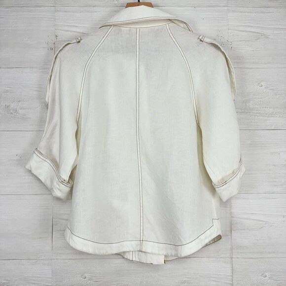 Chico’s 100% Linen Cropped Trench Jacket Women Small White Roll Sleeve Pockets - Picture 6 of 16